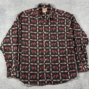 Vintage Barn Fly Button Down Shirt Mens Medium Moose Arrowhead Print USA Made